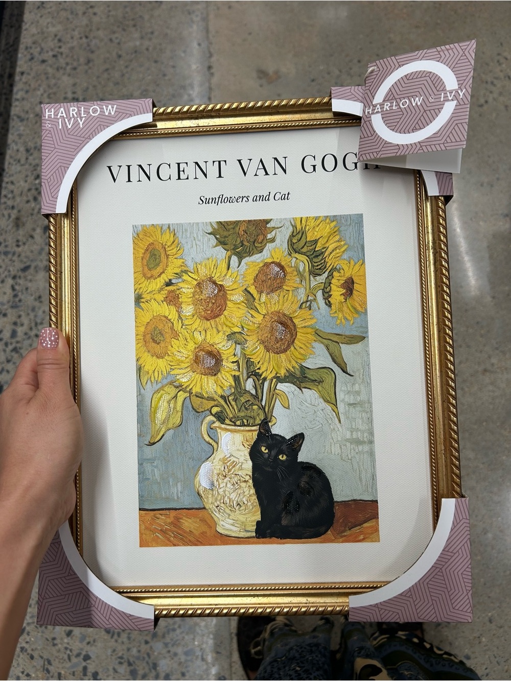 NWT Harlow Gold Frame Sunflowers and Black Cat Wall Art